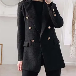 بدلات النساء بليزرز KLKXMYT Blazer Women Fashion Metal Double Resced Woolen Blazers Coat Coat Vintage Long Sleeve Entery Tops 221006