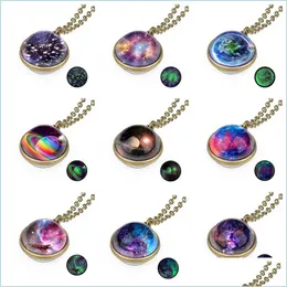 Pendant Necklaces Space Universe Glow In The Dark Necklace Sky Glass Ball Engraved Letter With Single Heart Pendant Titanium Women Gi Dhqmr
