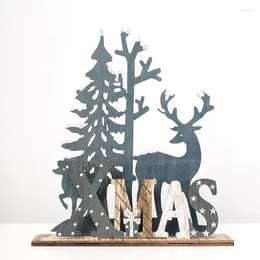 Julekorationer trähantverk DIY tredimensionell sömmar Xmas Ornaments älg ren 2022 år hembord