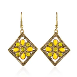 Boho Retro Yellow Rhombus penzola gioielli etnici per orecchini per donne blu geometria di gioielli