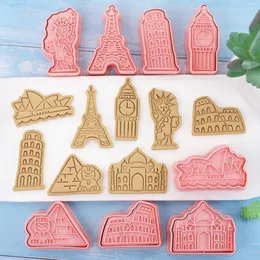 Bakformar 8 st/set pp cookie cutter set 3d landm￤rke kex st￤mpel diy hantverk m￶gel kortadores de galletas