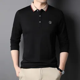 رجال Polos الربيع والخريف المرتفع الأكمام الطويلة Tshirt Men Men Solid Color Polo Shirt Mercerized Cotton Dasual Fashion Top 221006