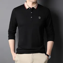 Polos für Herren Frühling und Herbst High-End-Langarm-T-Shirt Herren einfarbiges Stickerei-Poloshirt mercerisierte Baumwolle lässiges Mode-Top 221006