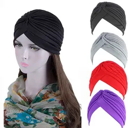 Headbands 2019 Hot Bandanas Women Stretchy Turban Muslim Hat Headband Warp Female Chemo Hijab Knotted Indian Cap Adult Head Wrap for Women T221007
