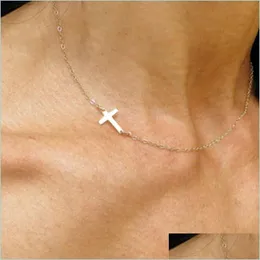 Anhänger Halsketten Gold Sier Kreuz Halsketten Schlüsselbein Halskette Schmuck für Frauen Drop Lieferung 2021 Anhänger Yydhhome Dhhvn