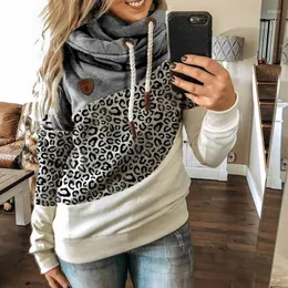 Kadın Hoodies Kadın Sweatshirts Belktleneck Patchwork Kadın Günlük Moda Uzun Kollu Leopar Baskılı Kapşonlu Kadın Kış Sıcak