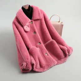 Women's Fur Faux Grain fleece coat women short sheep shearing fur leather with loose wild jacket autumn and winter style 221006