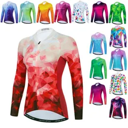Racingjackor Weimostar Grid Cycling Jersey L￥ng￤rmad kvinnor 2022 Pro Teamcykelkl￤der Autumn Mtb Bike Shirt Road Jacket