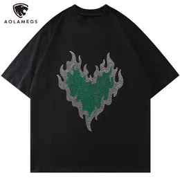 T-shirt da uomo Aolamegs T-shirt da uomo Diamond Flame Heart Hip Hop Style T-shirt da uomo Baggy Hipster High Street Cool Summer Streetwear Fashion T221006