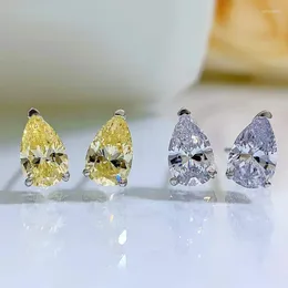 Stud Küpe Su Damlası Topaz Elmas Küpe Gerçek 925 STERLING Gümüş Söz Düğün Kadınlar Gelin Partisi Takı Hediyesi