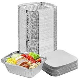 Disposable Cups Straws 50pcs Aluminum Foil Tray Takeaway Food Packaging Container Pan With Lids Storage Containers For Cooking 221007