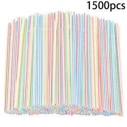 Disposable Cups Straws 1500 Pcs Flexible Plastic Striped Multi Colored Straw 8 inch Long Drinking 221007