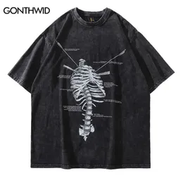 Men's T-Shirts Distressed Oversize Tshirt Streetwear Hip Hop Vintage Skeleton Skull Print Punk Gothic T-Shirt Harajuku Casual Loose Tee Shirts T221006