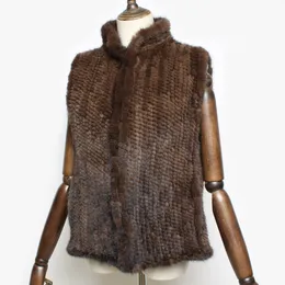 여자 모피 가짜 패션 니트 진짜 밍크 조끼 여성 진짜 100 자연 소매 소매 재킷 따뜻한 겉옷 221006