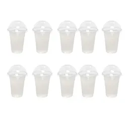 Coppe usa e getta 50pc 50pc Coperture 360/380/500 ml di plastica trasparente con coperchi a cupola per buco per il succo di frutta da tè latte 221007