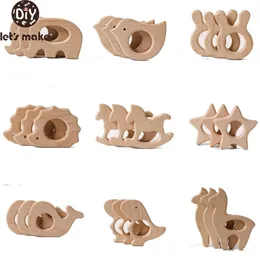 Baby Teethers Toys Let's Make 20st Woode Teethers Beech Wood Animal Natrual Wholesale Diy Armband Chain Accessories Född BPA Free Elephant 221007