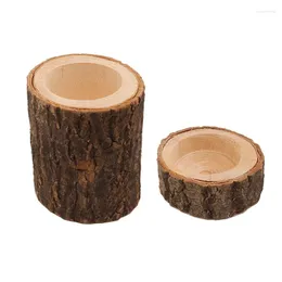 Candle Holders 2Pcs Vintage Wooden Tree Branch Holder Wood Tea Light Candlelight Dinner Deco - Short & High