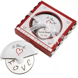 Parti lehine "bir dilim aşk" paslanmaz çelik aşk pizza kesici minyatür pizza kutusu düğün iyilik ve hediyeler misafir BBB16054