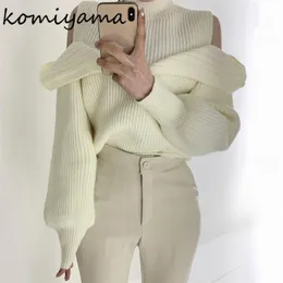 Женские свитера Komiyama Sexy Off Ploudse Whous Long Riped Женская одежда для воротничков вязаные пуловерные топы осень винтаж All Match Sweater 221007