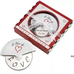 Partygeschenk „A Slice of Love“ Liebes-Pizzaschneider aus Edelstahl in einer Miniatur-Pizzabox, Hochzeitsgeschenke und Geschenke für Gäste JNB16054