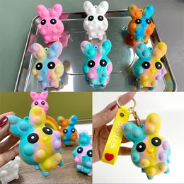 2022 Fidget Toys Sensory Colorful Tie-Dye Easter Bunny Pinch Ball Push Bubble Anti Stress Söta djur Kids Dekompression Toy C85