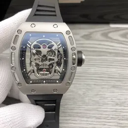 Fashionabla herrmekaniska klocka fatformade 50/43/16mm Dial Super Advanced Movement Automatic Winding Rubber Strap Skull Head Watch Luxury Gift