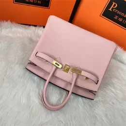 Handbag Genuine Leather Bk Designer Hit Bags 2024 High-grade Cherry Blossom Powder Lychee Pattern Top Layer Leather Bag Female