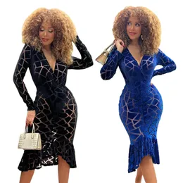 Sexy V-neck Bodycon Mermaid Dress Women Slim Cocktail Party Pencil Dresses Free Ship