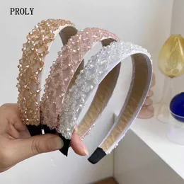 Headbands PROLY New Classic Hairband Turban For Women Crystal Beaded Headband Retro Hand-woven Wide Brim Headwear Wholesale T221007