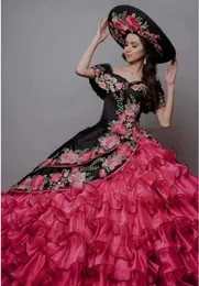 Abiti da cerimonia mexican quinceanera sukienki puffy organza spódnica słodka 16 sukienka kwiecisty vestidos de 15 anos