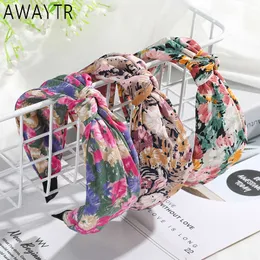 Headbands AWAYTR Flower Print Folds Headband Bezel Turban Elastic Scrunchies for Women Bow Hairband Girls Hair Accessories Jewelry Bands T221007