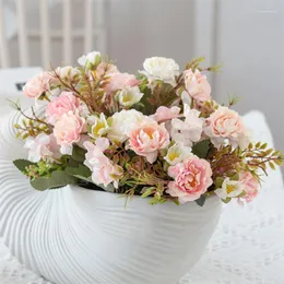 Flores decorativas, arreglo de ramo Artificial de peonía en florero, plantas para decoración Diy, hogar, boda, artesanía de San Valentín