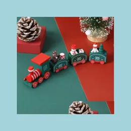 Christmas Decorations Children Christmas Day Gifts Wooden Train Ornaments Snowflake Painted Xmas Decor Ornament White Green Bdesybag Dhek9