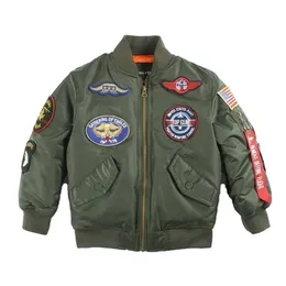 Mens Jackets Military Pilot Flight Quilted Winter Kids Toddler Clothes Boys Girls Satin Letterman Varsity Bomber Jacket with Patches 221006