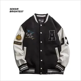 メンズジャケットSensir School Jacket American PU Leatherステッチテッチツイード野球スーツハイストリート特大のゆるいバーシティジャケットメン221007