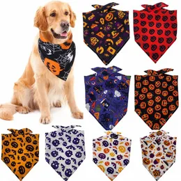 Halloween Dog Bandanas Dog Apparel Mjuk och andningsbar justerbar pumpa -m￶nster Tryck Pet Kerchief Pets Scarf f￶r sm￥ till stora hundar Puppy Cat Medium 1541 D3