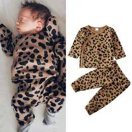 Roupas conjuntos de roupas de moda meninas de leopardo roupas casuais infantil menino botão tops calças longas roupas de dormir roupas nascidas 221007