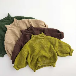 Пуловер 2022 Осень Новые дети Ретро вязаный свитер Девушка для девочки с длинными рукавами для мальчика для мальчика. Пуловой пуловер чистый цвет повседневные свитера L221007
