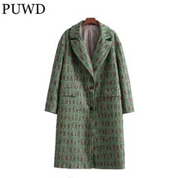 Women's Wool Blends PUWD Vintage Women Loose Button V Neck Coat Spring Fashion Ladies Green Pockets Casual Long Jackets Female Chic Outwear 221007