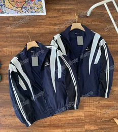 Xinxinbuy 남자 디자이너 코트 재킷 파리 자카드 편지 패널 패널 스트라이프 긴 소매 여자 검은 카키 블루 S-XL