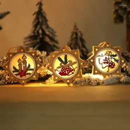 Christmas Decorations Tree Wooden Glowing Ornament Star Round Shape LED Light Decoration Luminous Santa Snowman Deer Hanging Pendant