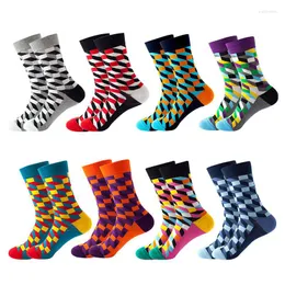 Meias masculinas Mens Sock Diamond Padrão de impressão Hip Hop Cool Streetwear para homens Inverno grossa de skate longa Feliz engraçado colorido colorido