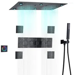 Bathroom Shower Sets Matte Black Colorful LED Head Ceiling 62x32cm Thermostatic Rainfall System Set