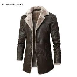Мужская кожаная куртка из искусственной кожи, мужская длинная стильная однотонная уличная одежда, флисовая повседневная мужская одежда, пальто с карманами, верхняя одежда 221007