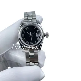 Lady Watches 31mm Calendar Magnifier Stainless Steel Black Roman Dial Automatic Mechanical Bracelet Luxury Wristwatches