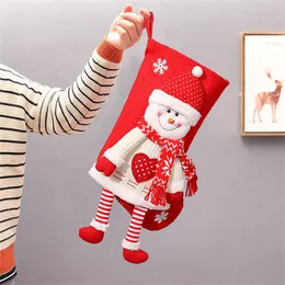 Noel Çorap Çantası Örme Üç Boyutlu Noel Baba Kardan Adam Hediye Noel Arifesi Şeker Çorapları 45x28cm RRE14741