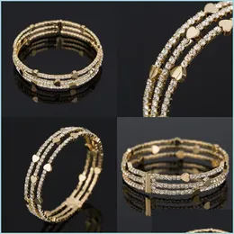 Armreif, Armreif, Strass-Armband, Frau, Fl, Diamant, Liebesherz, handgefertigt, dreireihig, Manschettenarmbänder, vergoldet, 8 9Yf, G2B, Drop-Lieferung, Dhdau