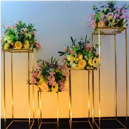Other Event Party Supplies 4pcs Shiny Gold Iron Plinths Pillar Cake Holder Metal Frame Backdrops Wedding Centerpiece Flower Stand Home Crafts Rack Decor 221007
