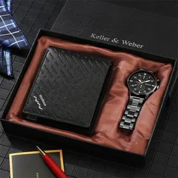 Bilek saatleri saat ve cüzdan hediye seti erkekler için en iyi marka lüks iş kuvars kol saat