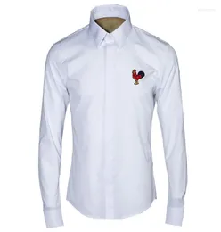 Męskie koszule luksusowe męskie koszula Chemise homme unikalne hafty kogutów design męski men